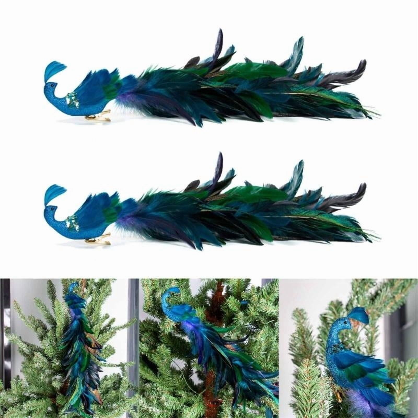 Set of 2pcs Simulated Long Tail Blue Peacocks Decor Natural Crafts Christmas Decorations Tree Hanging Pendants