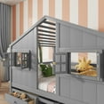 thumbnail image 3 of Full Size House Loft Bed with Roof, Windows and 4 Storage Drawers,Pine Wooden House Bed Frame with Safety Guardrails and Ladder for Bedroom, Grey, 3 of 9
