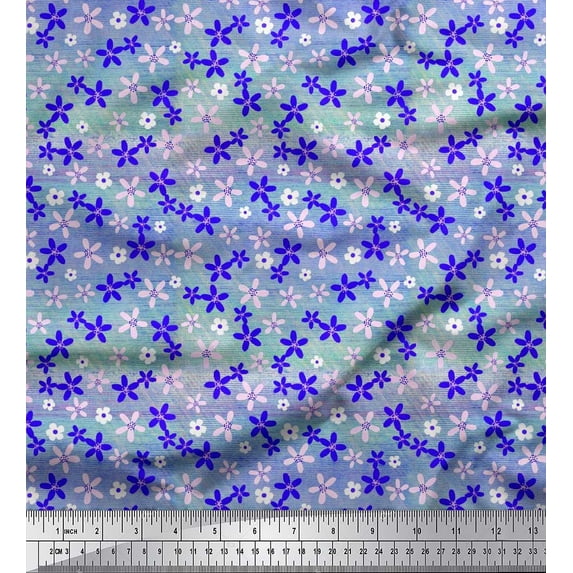 Soimoi Blue Cotton Voile Fabric Floral Print Fabric by The Yard 56 Inch Wide