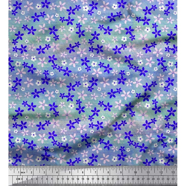 Soimoi Blue Rayon Fabric Floral Printed Fabric 1 Yard 42 Inch Wide