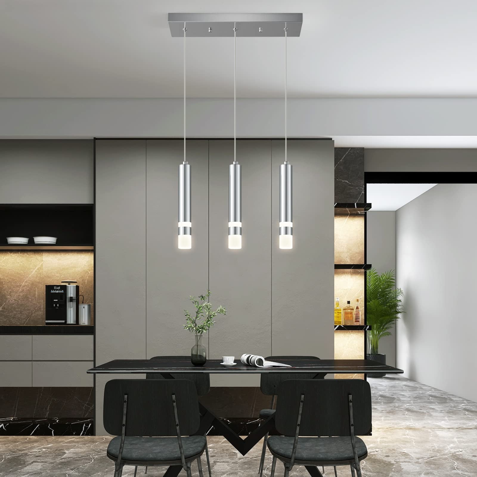 ZHLWIN 3-Light Modern Pendant Light Kitchen Fixture with Dimmable LED Chrome Mini Pendant Lighting for Diningroom Kitchen Island Study
