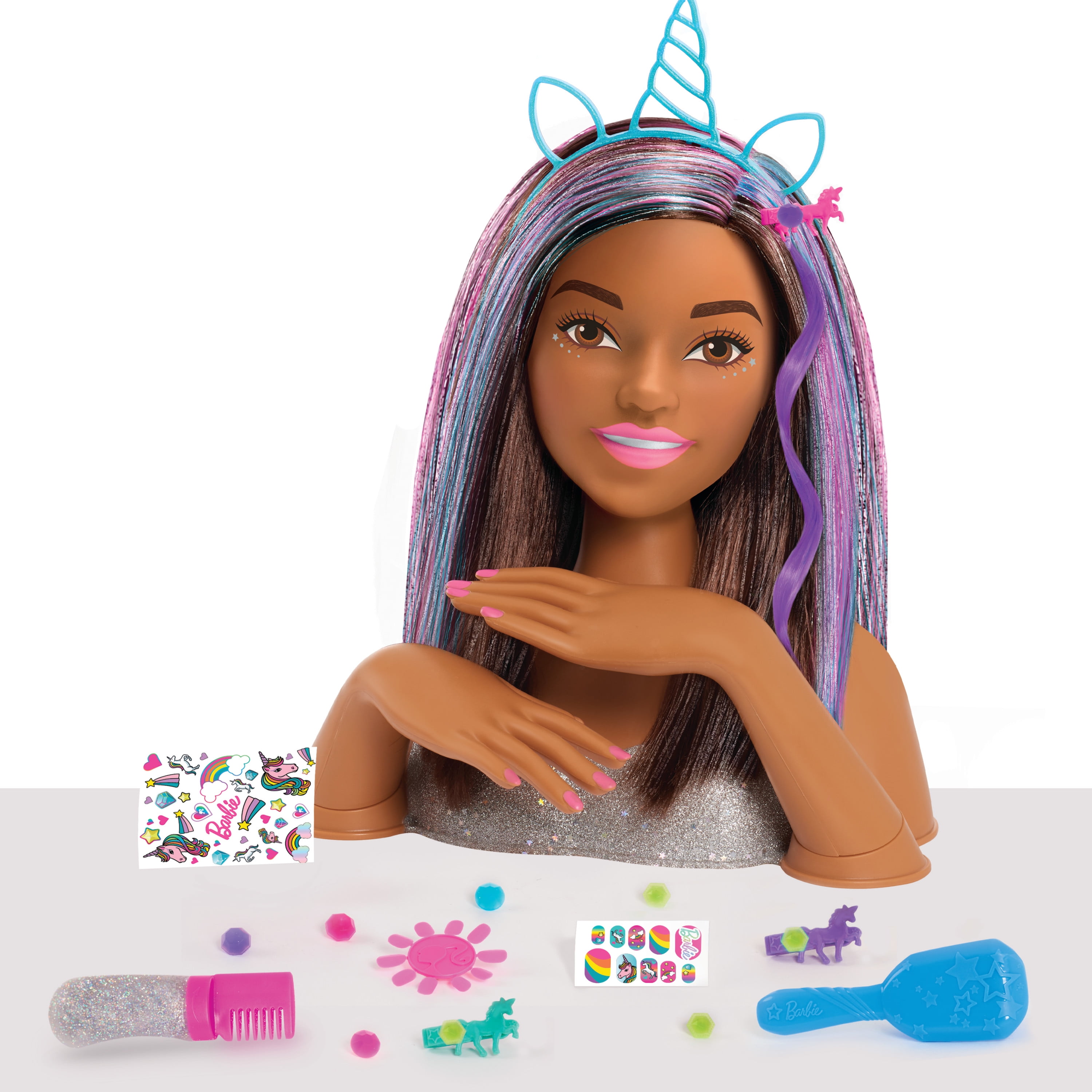 Just Play Barbie Deluxe 20-Piece Glitter and Go Styling Head â 