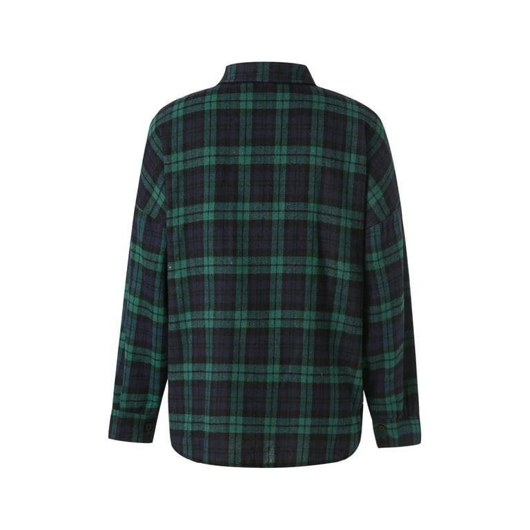 Uhndy Womans Flannel Plaid Shirts Regular Autumn Strear Wear, Women's Long  Sleeve Shirt Plaid Button Down Shirts for Woman Black Green XL 