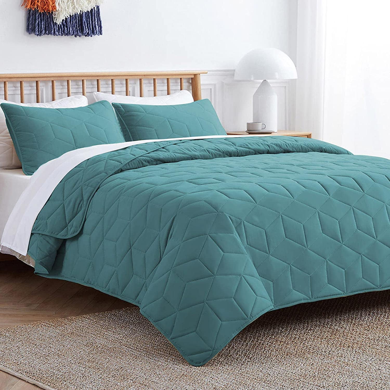 Super King Size Turquoise & Grey Lightweight Bedspread Comforter Size 260x280 cm 