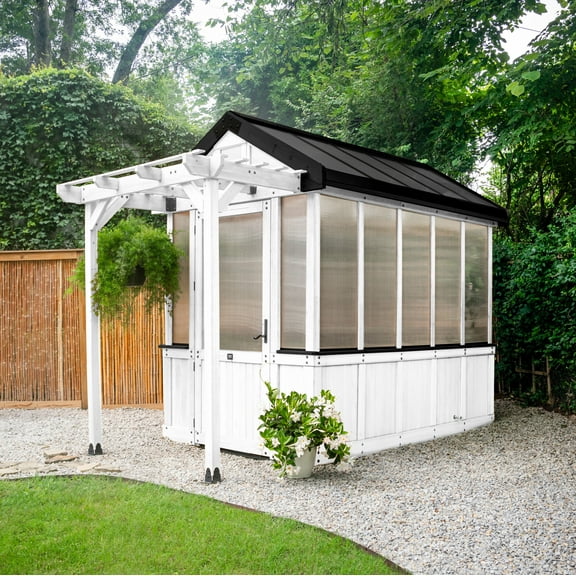 Backyard Discovery Bellerose 9'x6' White Cedar Wood and Polycarbonate Greenhouse, Pergola
