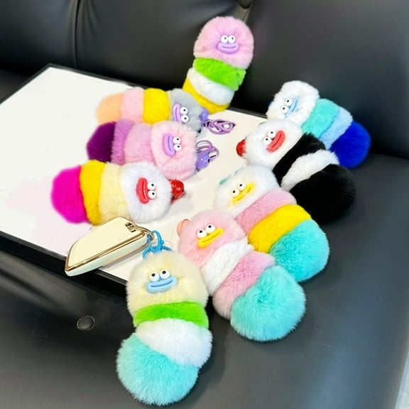 Dmlowu School Bag Charms Soft Purse Charms, Plush Backpack Decorations for Handbags Tote Bag, Fashion School Bag Charms for Handbags, 3x6 Inch Cute Caterpillar Dolls