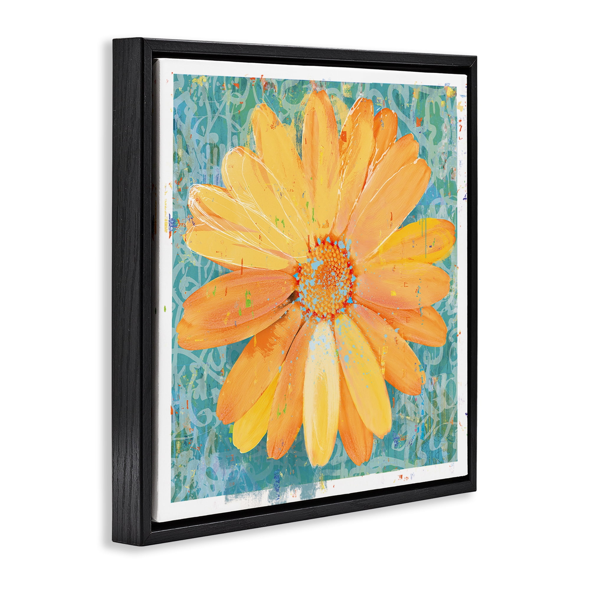 Stupell Industries Urban Daisy over Graffiti Black Framed Floater Canvas Wall Art, design by Porter Hastings