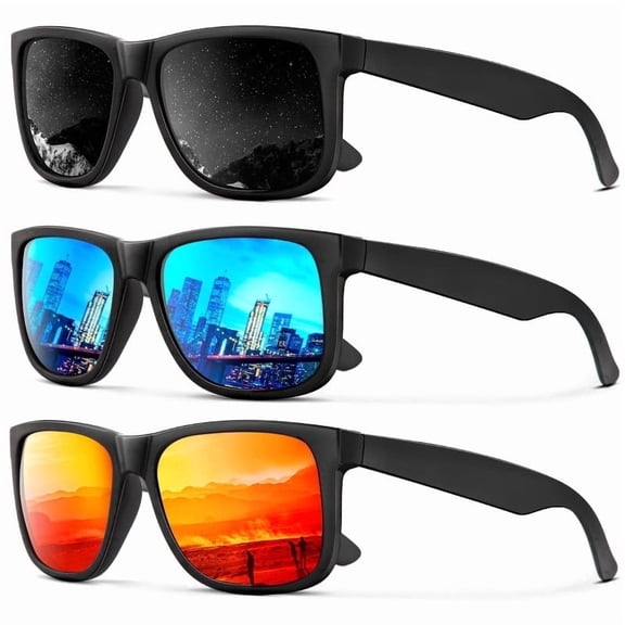 KALIYADI Sunglasses Men Polarized Sun glasses for Mens Womens Classic Matte Black Frame UV Protection 3pack