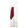 thumbnail image 2 of Sholeno Women 2 Piece Praise Dance Outfits Long Sleeve Dress with Wide Leg Pants Worship Dancewear Burgundy White XL, 2 of 7