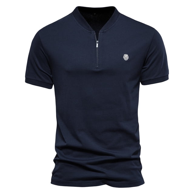 BOBOGOJP T-Shirts à Col Rond pour Hommes Manches Courtes Col Montant Extensible Ajusté Couche Basique (Marine,TTG)