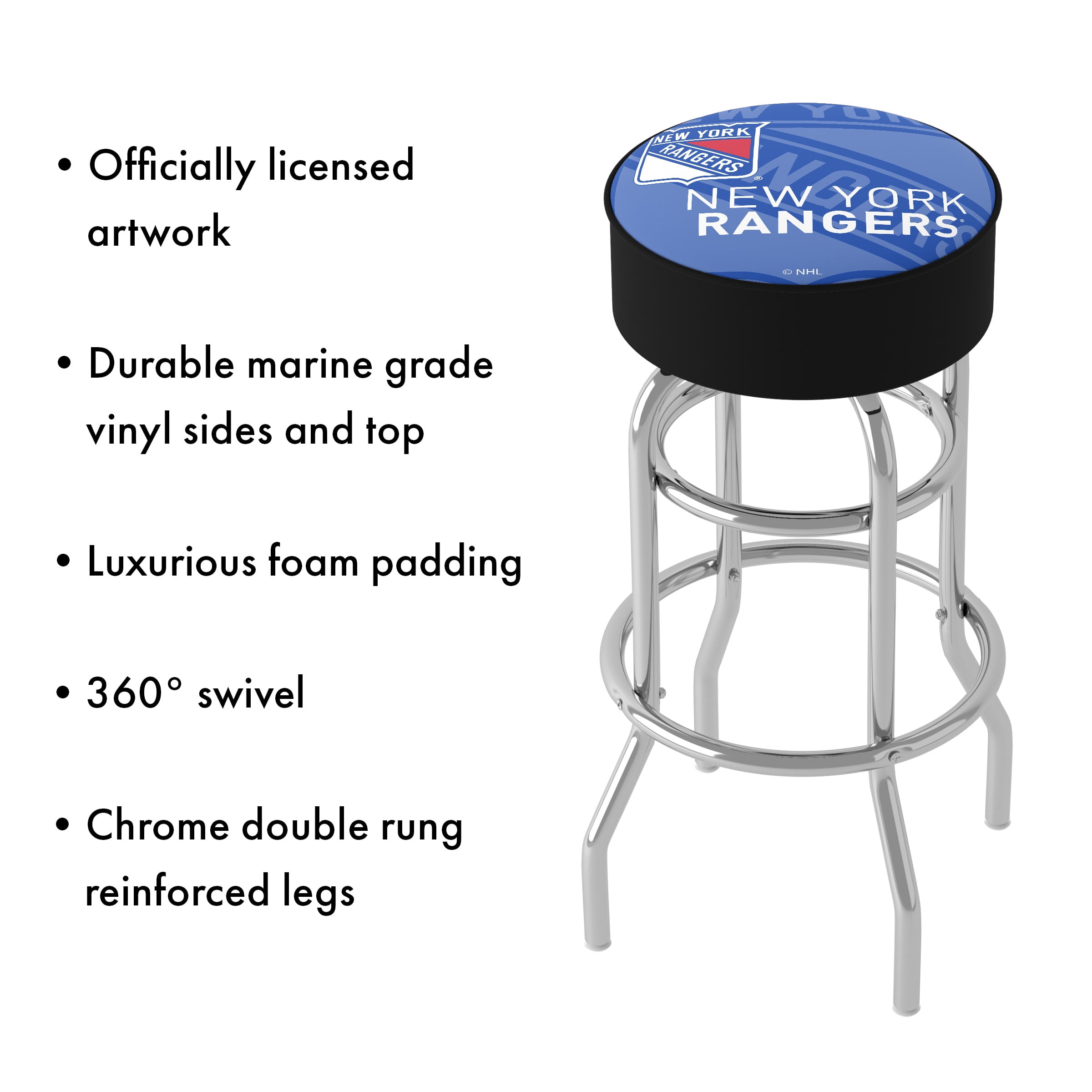 Trademark Gameroom New York Rangers Watermark Bar Stool with Padded Seat