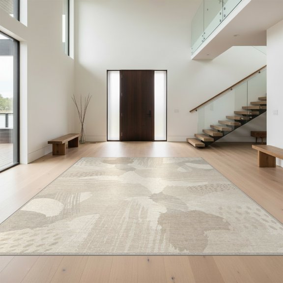 Design&I 8'x10' Washable Area Rug Beige Watercolor Cream Block Transitional Greige Neutral Plush for Living Room, Family Extra Large Skid-Resistant Low Profile