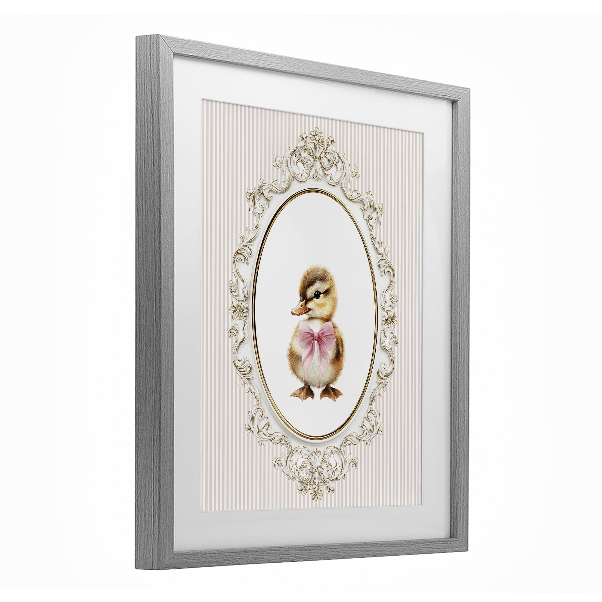 Stupell Industries Spring Gingham Baby Duck Gray Framed Print Under Glass, design by Christine Simpson Art