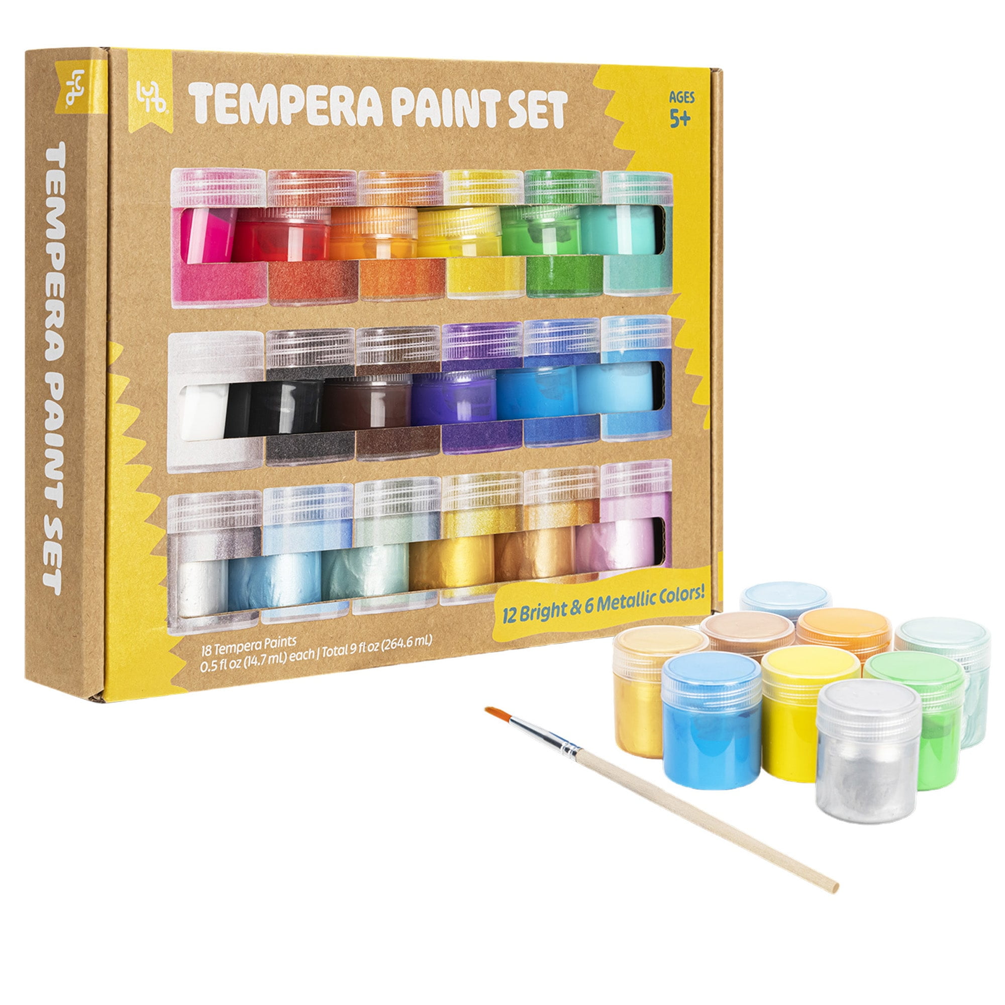 Little Yellow Bicycle: Tempera Paint Set - 12 Bright & 6 Metallic Colors, 0.5oz Pots, 18 ct Washable Paints, Art & Crafts Supplies, Kids Ages 5+