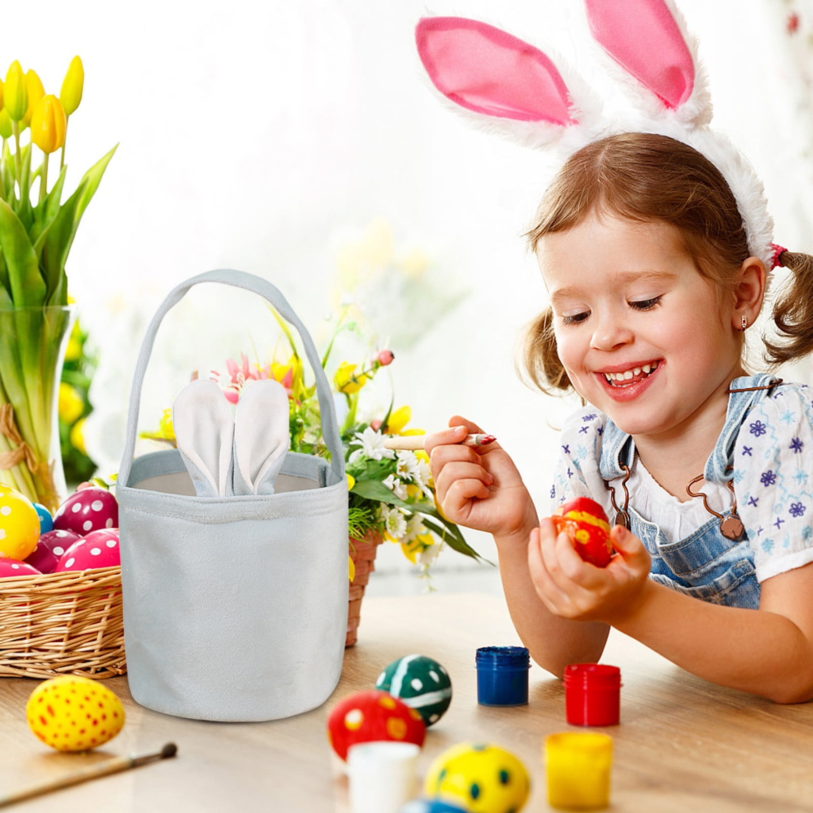 YUNAFFT Personalized Easter Bunny Basket, Easter Baskets for Kids Customized Easter Basket Easter Basket Bags Personalized Easter Baskets for Kids Easter Egg Hunt Basket
