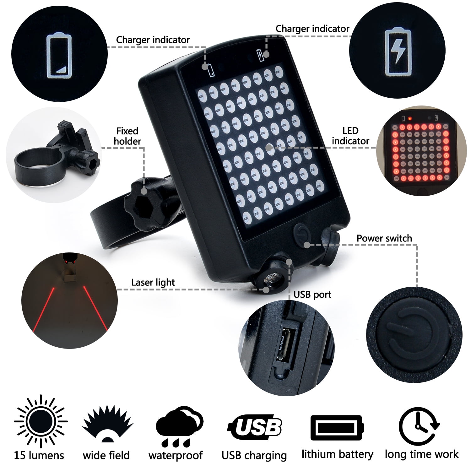 QUAD Bike Light Set USB Rechargeable 5 LED 4 LIGHTS FREE 4xUSB CHARGING HUB!