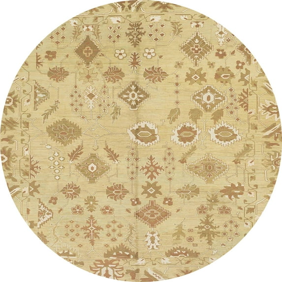 Ahgly Company Machine Washable Indoor Round Abstract Gold Area Rugs, 4' Round