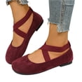 thumbnail image 3 of UDAUDU Women's Ballet Flats Cross Strap Round Toe Slip-On Comfortable Closed Toe Casual Walking Dress Shoes Everyday Wear Shoes Wine 7 Wide, 3 of 5