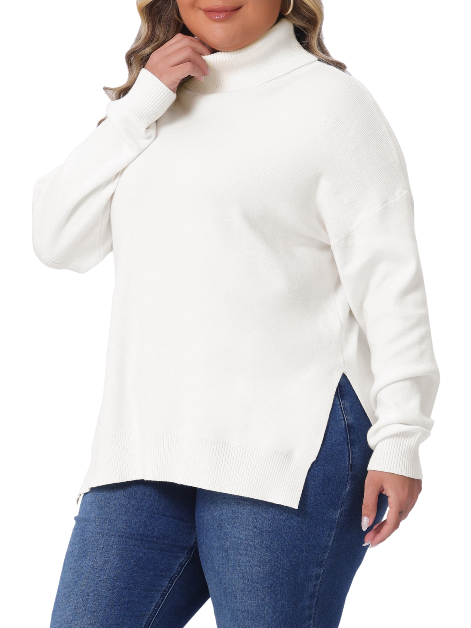 DARING DIVA Women's Plus Soft Turtle Neck Long Sleeve Pullover Knit Top 3X White