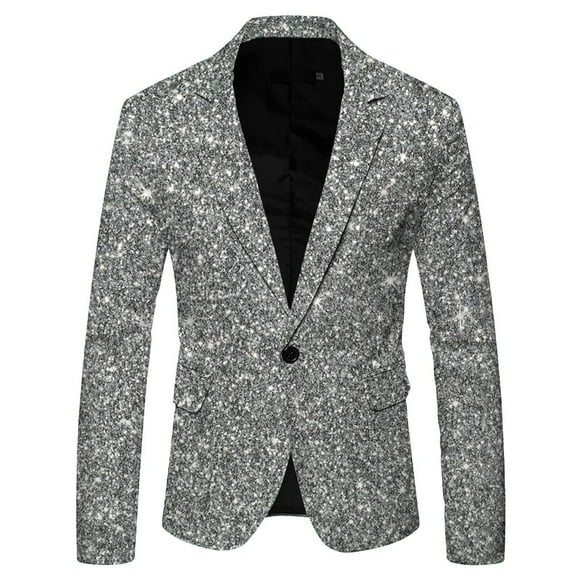 Pisexur Jackets for Men Comfortable Coats for Men Men Suit Casual Business Affairs Pocket Button Flip Collar Pattern Loose Coat Silver,S