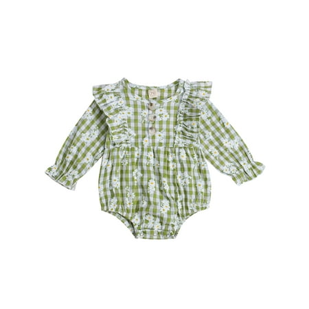 

MERSARIPHY Baby Girl’s Little Daisy Plaid Printing Long Sleeve Triangle Romper