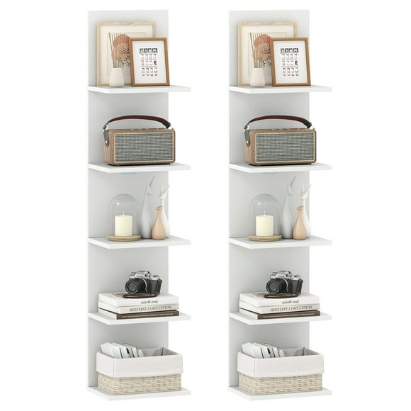 Costway 2 PCS 5-Tier Wall Shelves Vertical Floating Storage Shelf Unit Wall-Mounted Organizer White