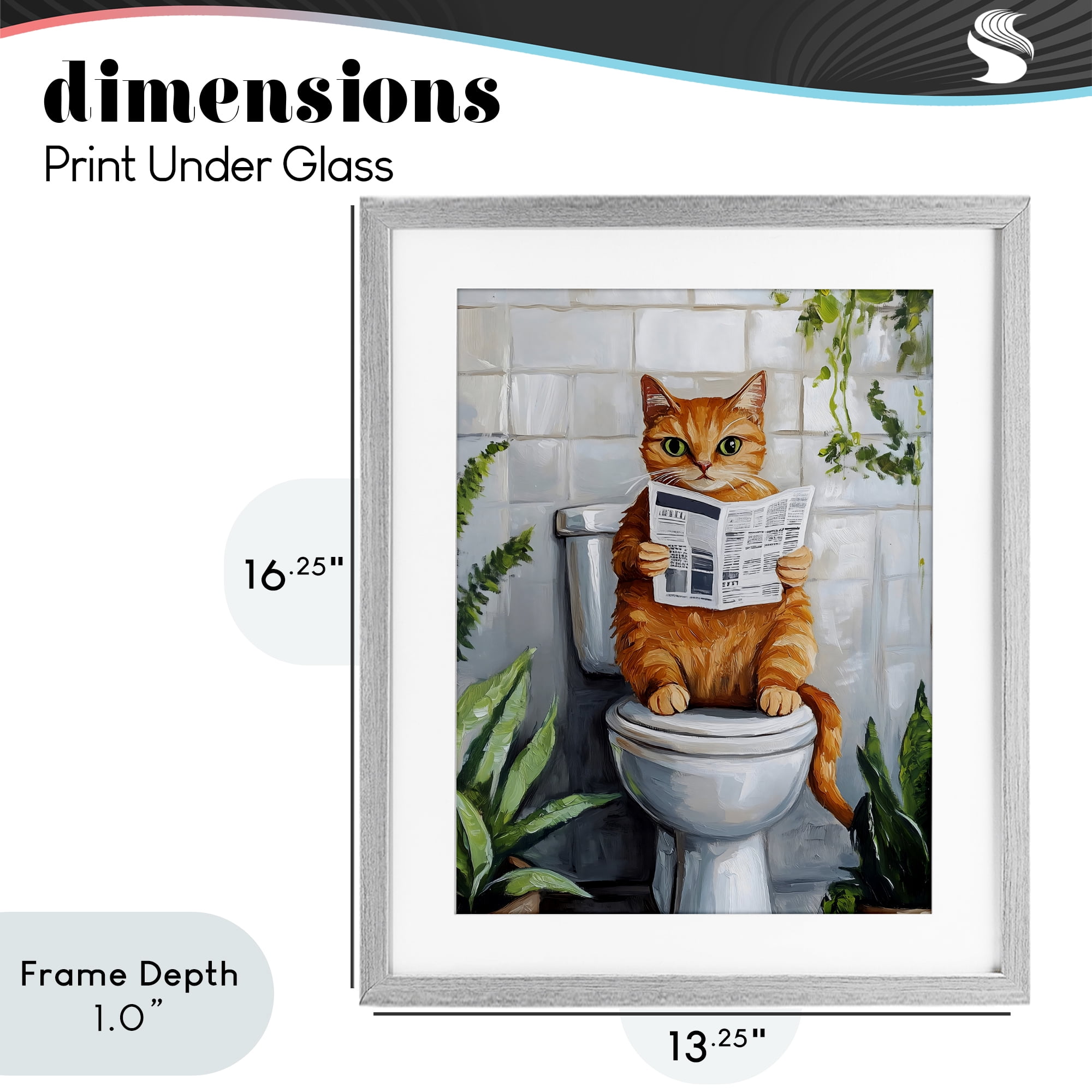 Stupell Industries Orange Cat Reading Paper Gray Framed Print Under Glass, design by The Prints Vibe