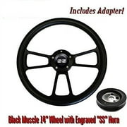 New World Motoring Black Steering Wheel w/ Black Chevy "SS" Engraved Horn Button Includes Adapter!