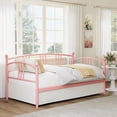 thumbnail image 1 of Twin Metal Daybed, Metal Sofa Bed Frame with Arched Headboard, Guest Sofa Bed with Steel Slat Support, No Box Spring Required, Easy Assembly, Pink, 1 of 8