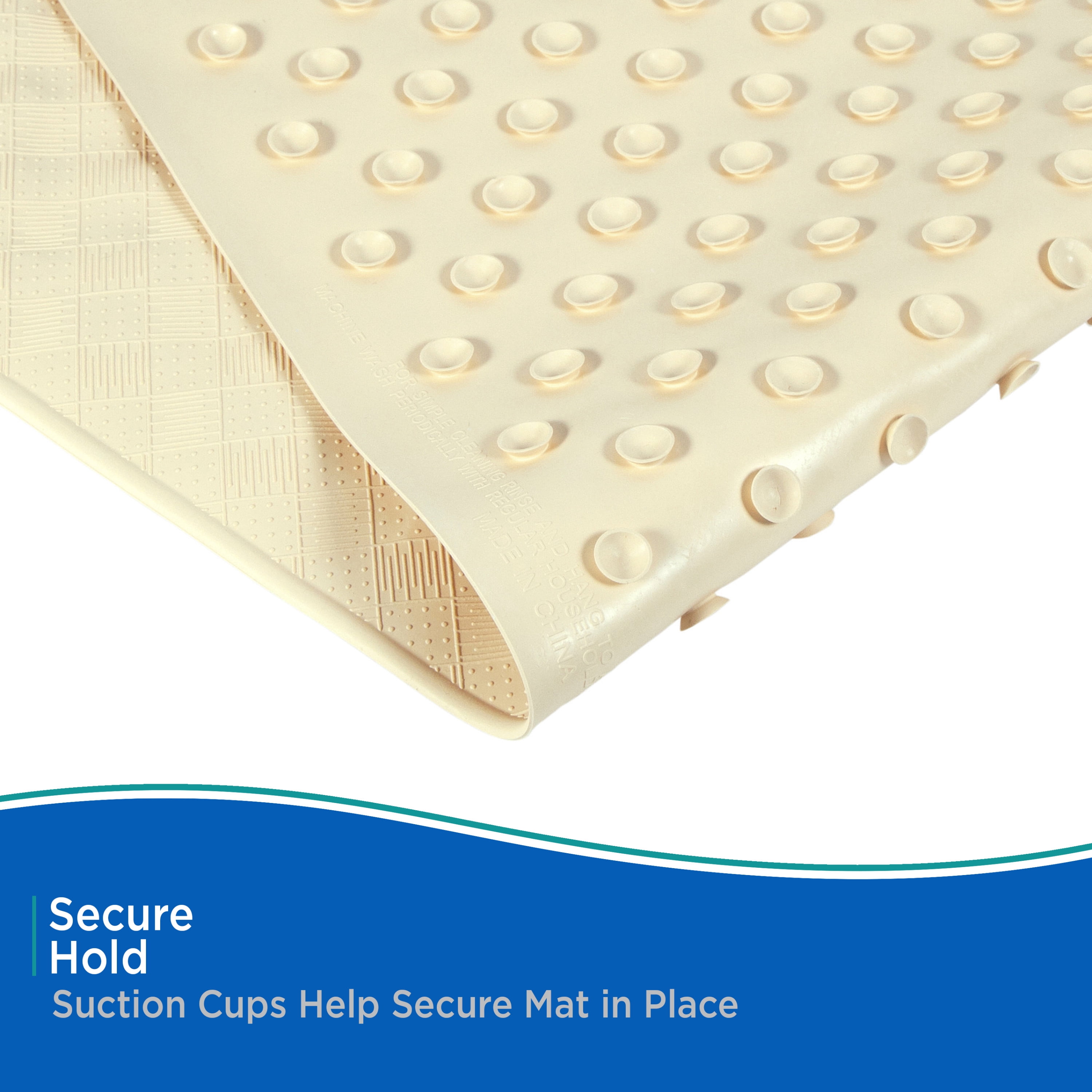 Kenney® Inside the Shower Textured Rubber Bath Mat with Suction Cups, 27.5" L x 15.5" W, Cream