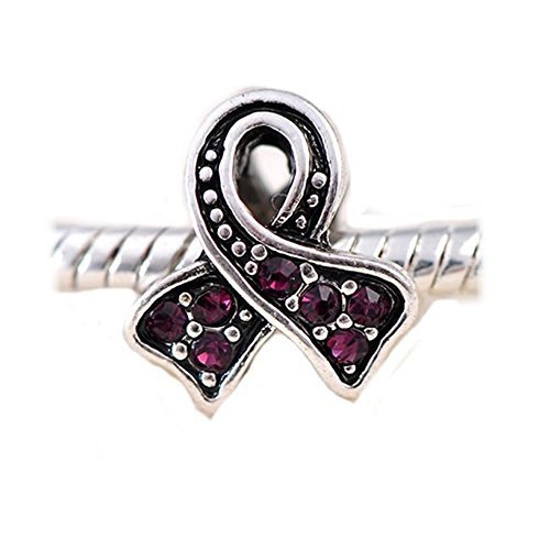 Awareness Ribbon with Purple Crystals Charm European Bead Compatible for Most European Snake Chain Bracelet