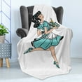 thumbnail image 4 of Pin up Girl Soft Flannel Fleece Throw Blanket, Pony Tail Haired Waitress in Polka Dot Dress Brings Beer Orders, Cozy Plush for Indoor and Outdoor Use, 70" x 90", Seafoam and Pale Peach, by Ambesonne, 4 of 5