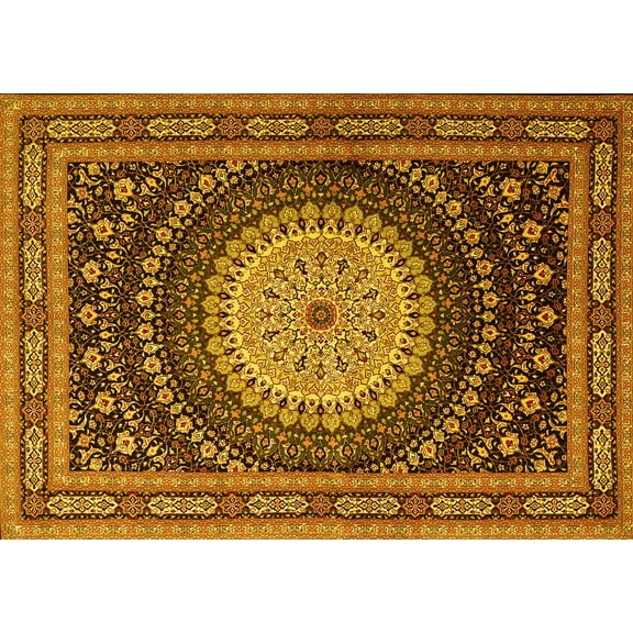 Ahgly Company Machine Washable Indoor Rectangle Persian Yellow Traditional Area Rugs, 5' x 7'