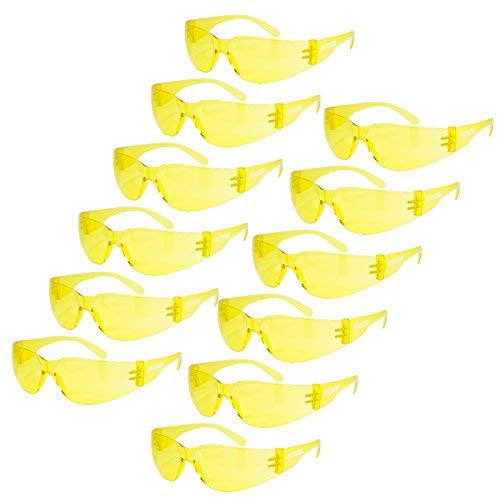 JORESTECH Lunettes de Sécurité Protectrices, Verres en Polycarbonate Résistants aux Chocs Lot de 12 (Jaune)
