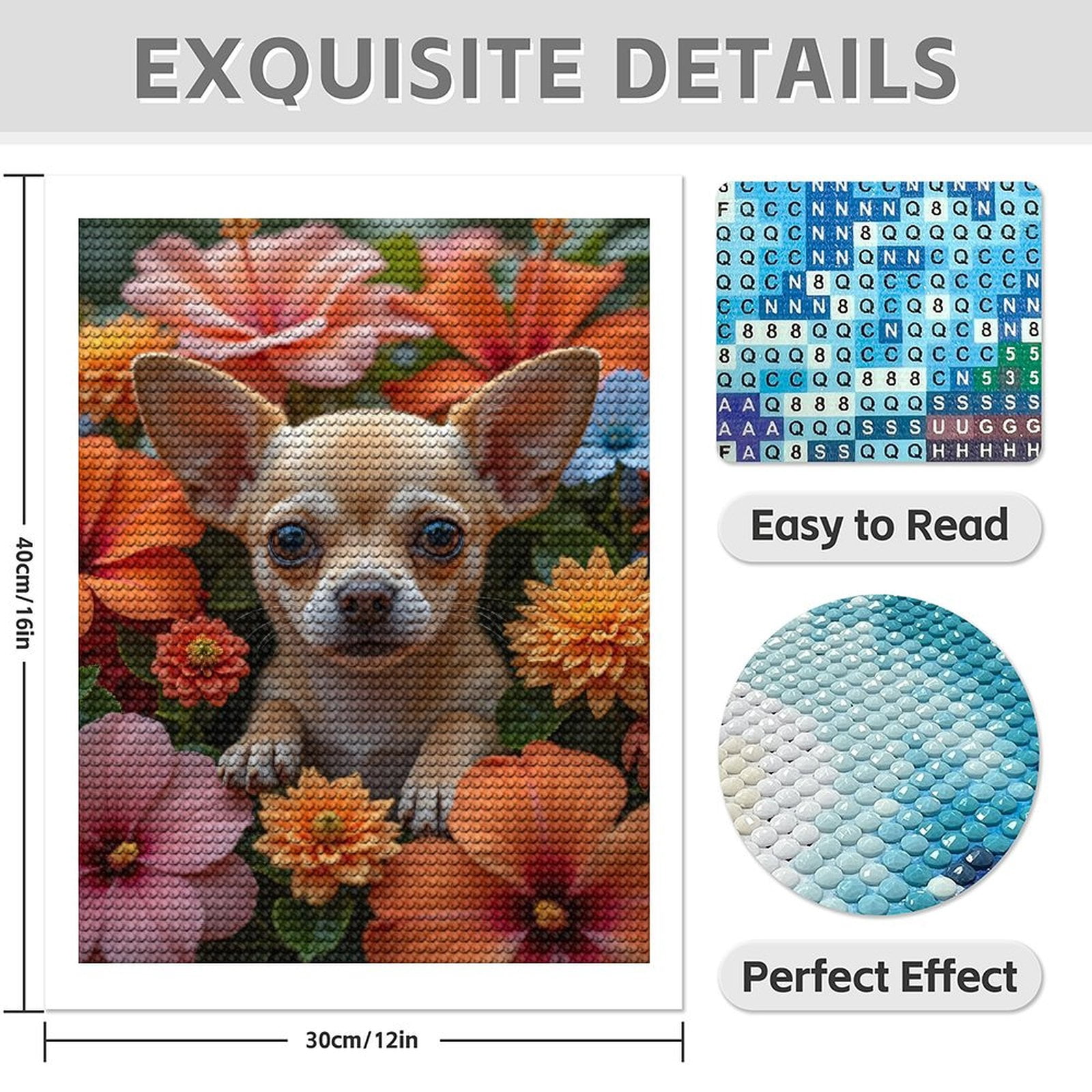 Diamond Art Kits for Adults - 5d Chihuahua Among Vibrant Blooms Diamond Painting for Adults, Diamond Art for Adults Beginners, Diamond Painting Kits for Adults for Home Wall Decor