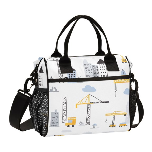 Lunch Bag Insulated Lunch Box Leakproof Reusable Cooler Tote Adjustable Shoulder Strap for Men Women Skyscraper Truck Crane 9L