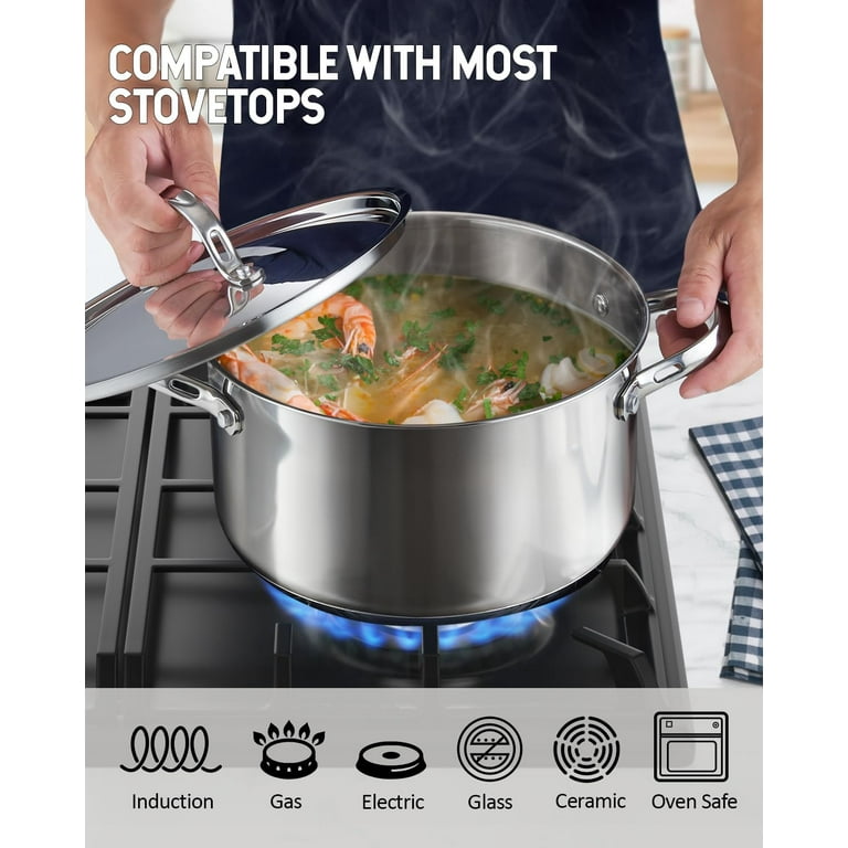 Cooks Standard 18/10 Stainless Steel Stockpot 6-Quart, Classic Deep Cooking  Pot Canning Cookware Dutch Oven Casserole with Stainless Steel Lid, Silver  