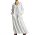 thumbnail image 2 of Bixock Summer Casual Dresses for Women Solid Color Collar Long Sleeve Maxi Dress Side Pocket Plus Size Dress Loose Ankle Length Loungewear Shirt Beach Vacation Dresses, 2 of 4