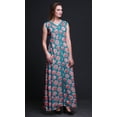 thumbnail image 3 of Bimba Robe Anarkali Fleurie Bleu Sarcelle Col Mandarin Sans Manches Kurtis pour Femmes Imprimé Robe Maxi Très Grande, 3 of 6