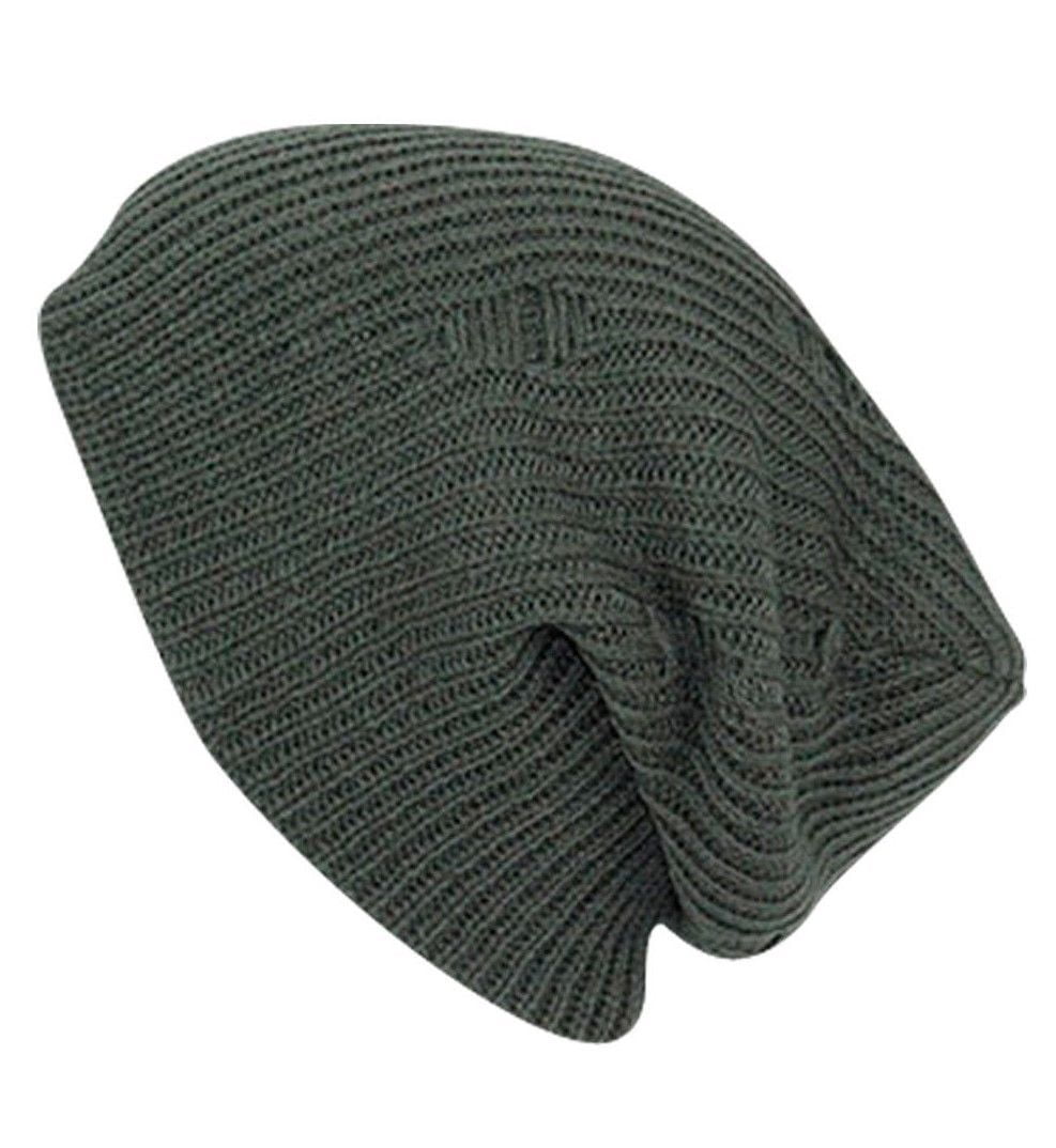 Casaba Winter Beanies Vintage Ripped Double Layer Slouch Caps Hats Men Women - Olive
