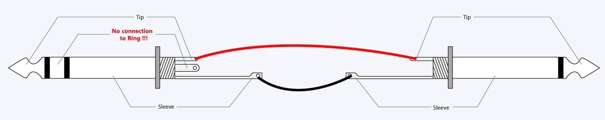 Castline Gold 1/4" TRS to 1/4" TS Patch Cable Mogami 2549 (No Ring Connection) (50 Ft)