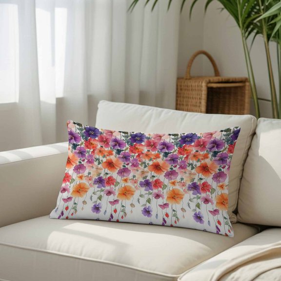 Garden Blossom Flower Leaves Throw Pillow Covers, Decorative Pillow Covers With Hidden Zipper Soft Brushed Microfiber Fabric, Spring Colorful Floral Pillowcases for Couch Bed 20x26in