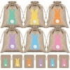 24PCS Easter Burlap Bags with Drawstring,Bunny Burlap Gift Bag Jute Line Goody Bags for Kids Party Favor Supply