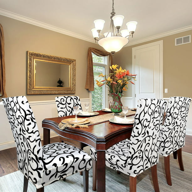 Flower Pattern Stretch Slipcovers, White Slipcover Dining Room Chairs