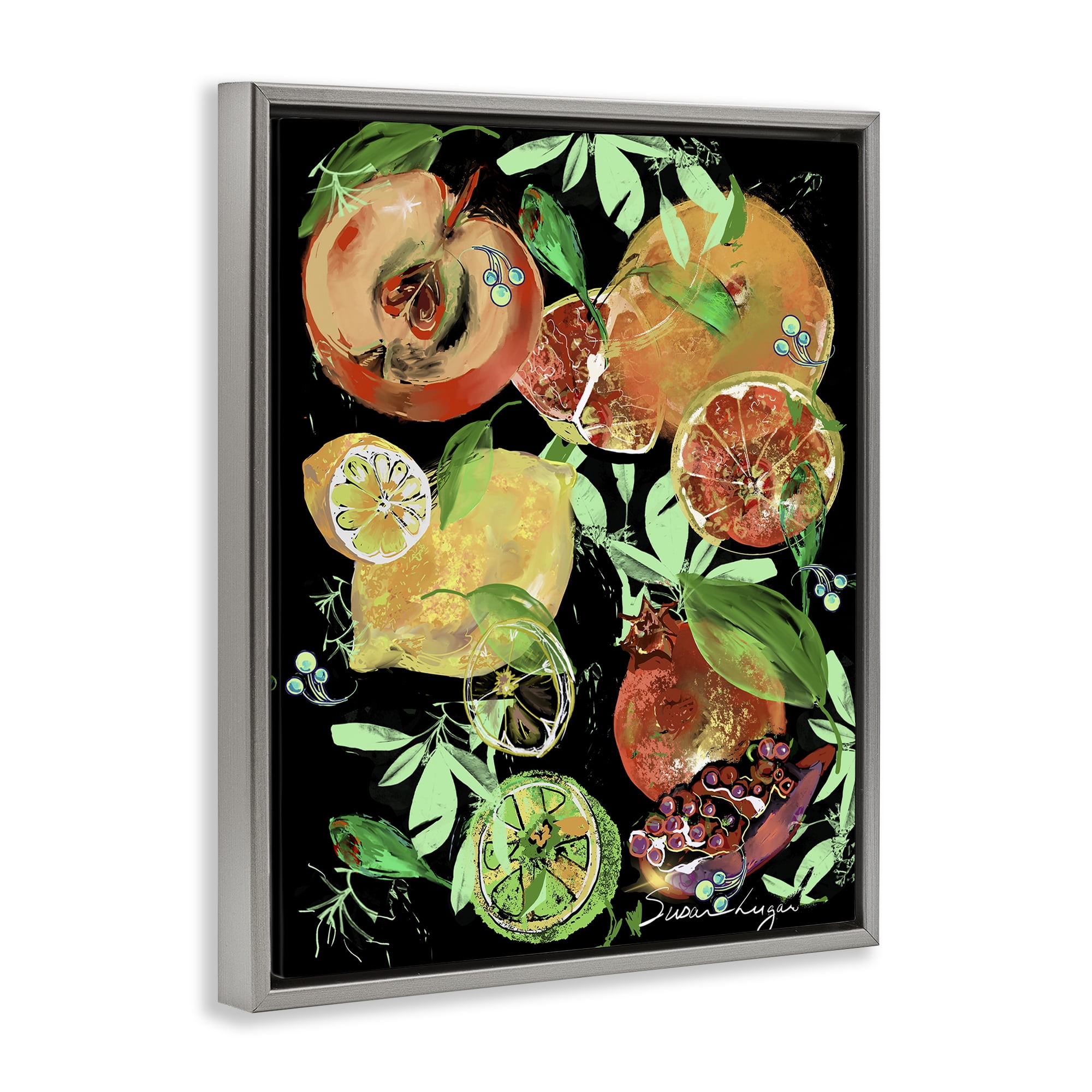 Stupell Industries Fruit Medley Combo Gray Framed Floater Canvas Wall Art, design by Susan Lugar