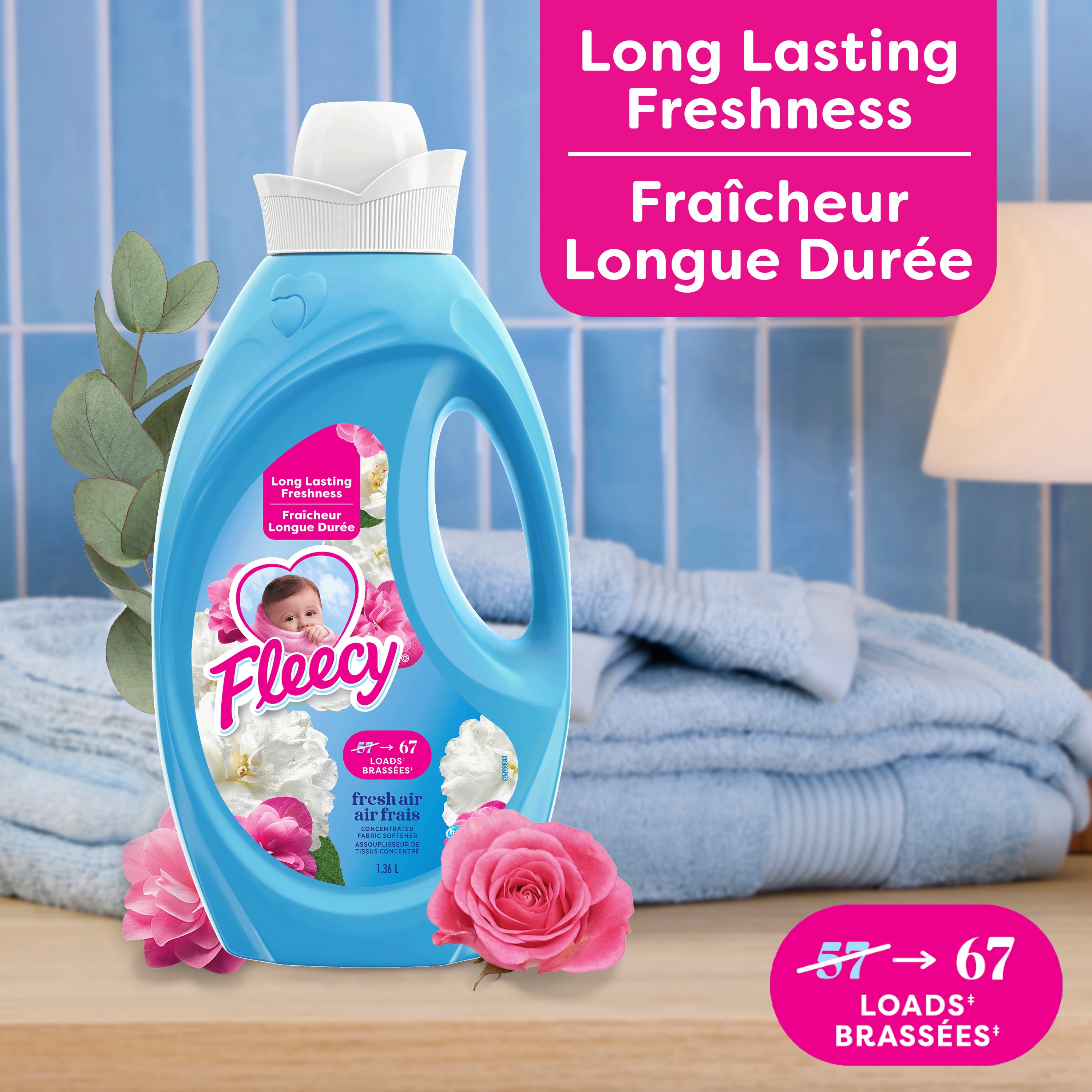 Assouplisseur de tissus concentré Fleecy, parfum Air frais, 1,36 L