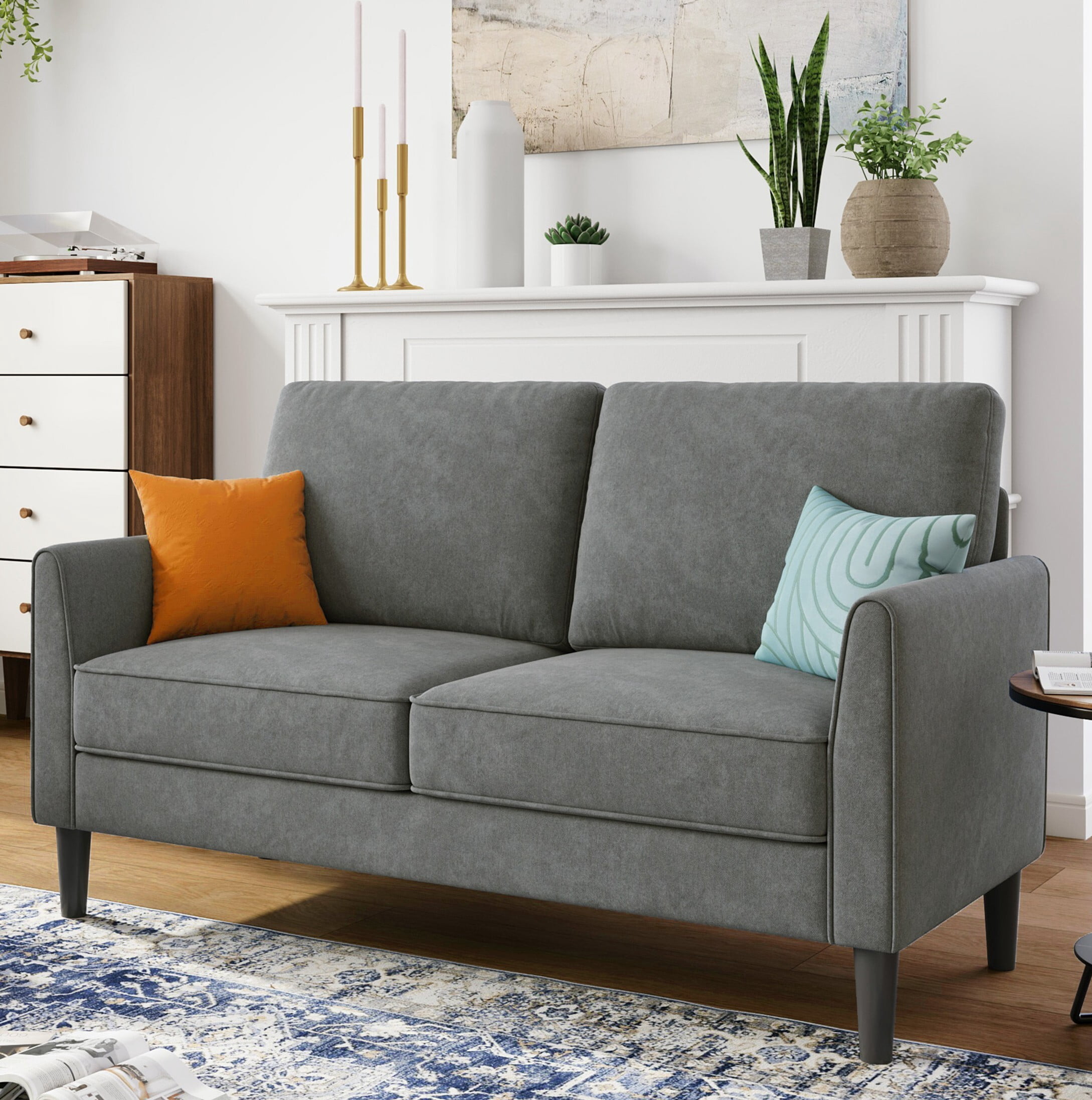 Linsy Home 79''W Corduroy Loveseat Sofa Couch for Living Room, Bedroom, Apartment and Small Space, Easy Assembly, Green