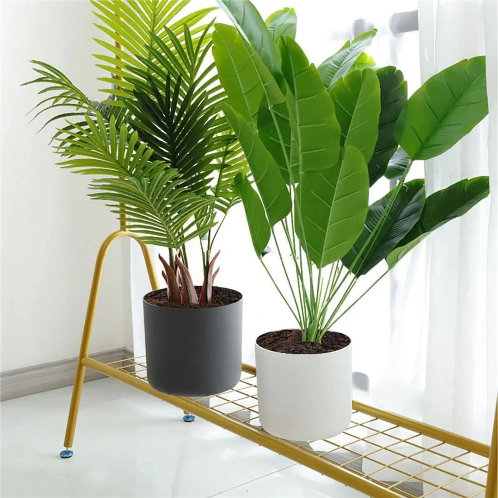 XYKA Modern Plant Pots with Wooden Legs Holder , Wood Plant Stand