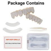 18K Gold Plated Diamond Hip Hop Teeth Grillz Top Bottom Mouth Grill Set Custom