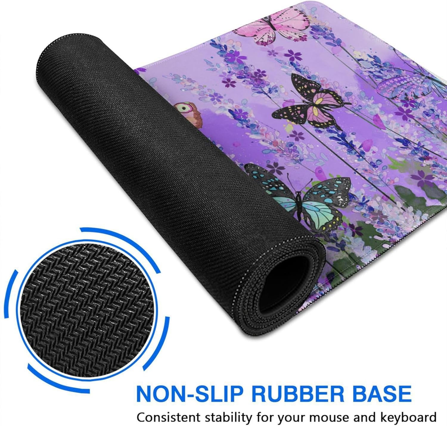 Butterfly Large Purple Desk Mat for Desktop - Office Desk Pad and Computer Desk Mat